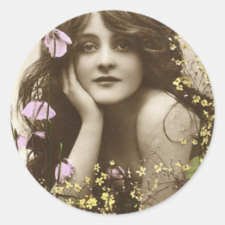  Retro Vrouwen Victoriaans Bloemenmeisje Ronde Sticker