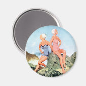 Retro Vrouwen Zwempakken en Zwemmen Petten Ook! Magneet (Voorkant / Achterkant)