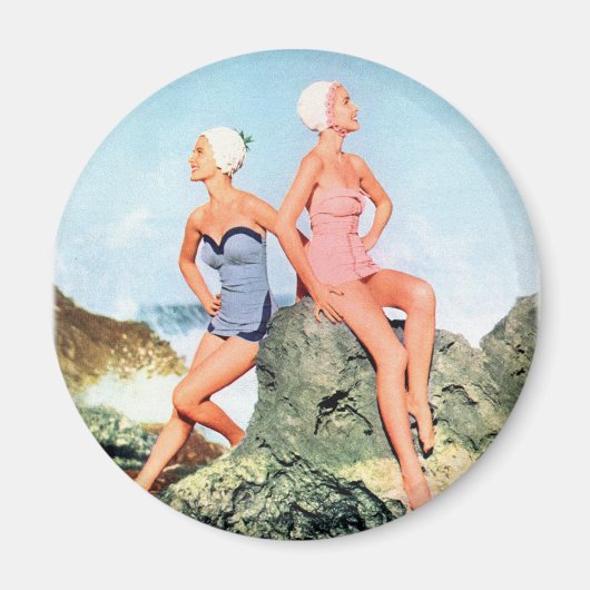 Retro Vrouwen Zwempakken en Zwemmen Petten Ook! Magneet (Voorkant)