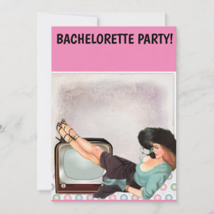 RETRO VROUWENBACHELORETTE PARTIJINVITATIE KAART