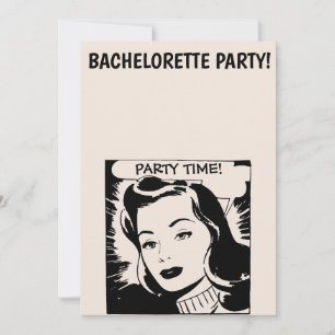 RETRO VROUWENBACHELORETTE PARTIJINVITATIE KAART