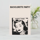 RETRO VROUWENBACHELORETTE PARTIJINVITATIE KAART (Staand voorkant)