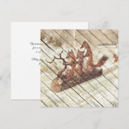 Retro  vun vos riet een buiklaag op sneeuw feestdagenkaart