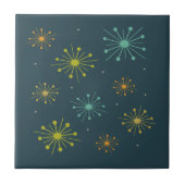 Retro Vuurwerk Starbursts Donkerblauw Midden-eeuw Tegeltje (Voorkant)
