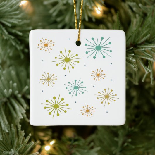 Retro vuurwerk Starbursts Mid Century Kerstmis Keramisch Ornament (Boom)