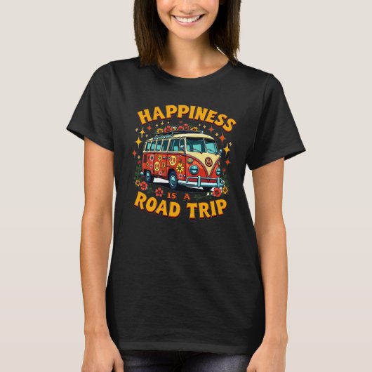 Retro VW Bus Roadtrip Happiness T-Shirt voor Vrouw (Voorkant)