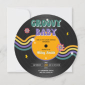 Retro Vynil Record Groovy Baby shower 70s Meisje v Kaart (Voorkant)