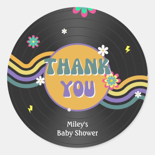 Retro Vynil Record Groovy Baby shower 70s Meisje v Ronde Sticker (Voorkant)
