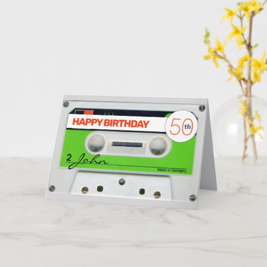 Retro W1 Audiotape K7 50e verjaardag recto-verso C Kaart (Gele Bloem)