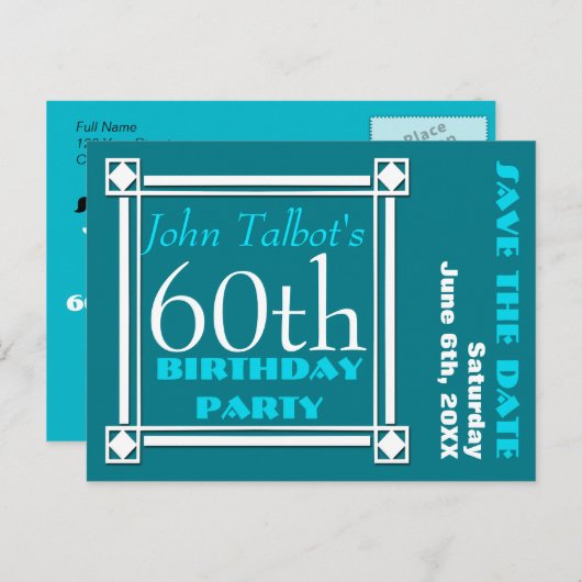 Retro W 60e verjaardagsfeest Bewaar de datum Aankondigingskaart (Voorkant / Achterkant)