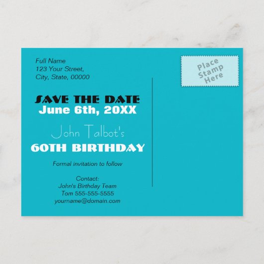 Retro W 60e verjaardagsfeest Bewaar de datum Aankondigingskaart (Achterkant)
