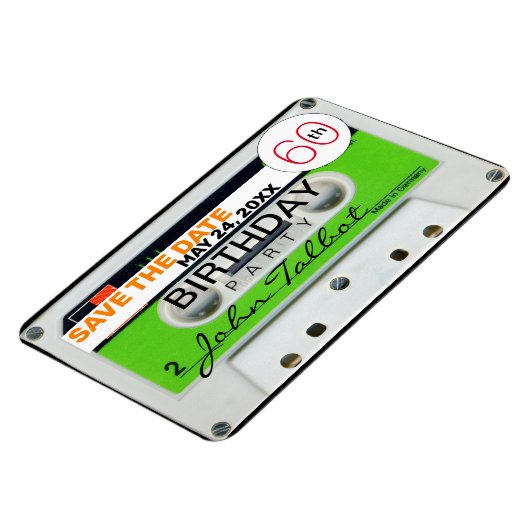 Retro W Audiotape 60e verjaardag Save the Date FPM Magneet (Linkerzijde)