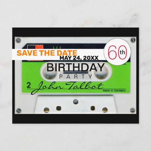 Retro W Audiotape 60e verjaardag Save The Date HHP Feestdagenkaart (Voorkant)