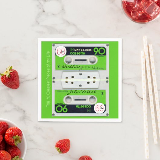 Retro W Audiotape 60ste verjaardagsfeest PPN Servet (Insitu)