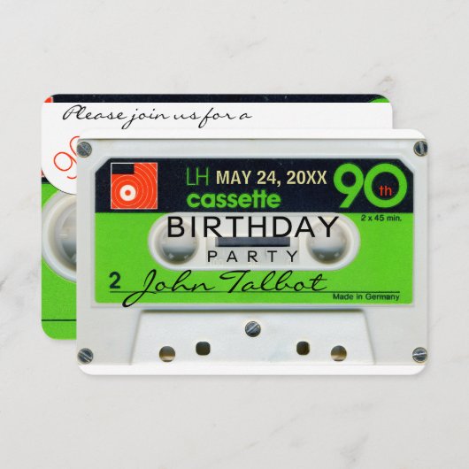 Retro W Audiotape 90e verjaardag Uitnodiging (Voorkant / Achterkant)