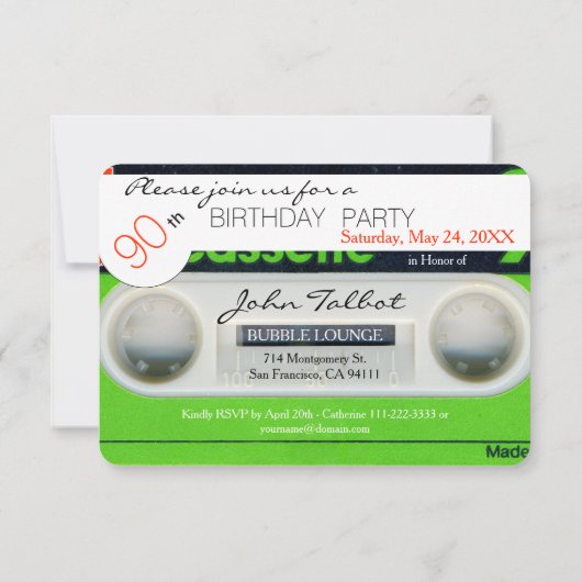 Retro W Audiotape 90e verjaardag Uitnodiging (Achterkant)