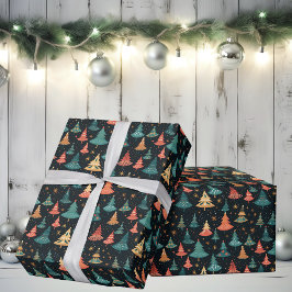 Retro Waanzinnige Moderne Kerstbomen Cadeaupapier