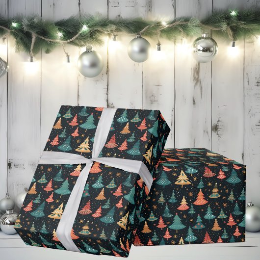 Retro Waanzinnige Moderne Kerstbomen Cadeaupapier