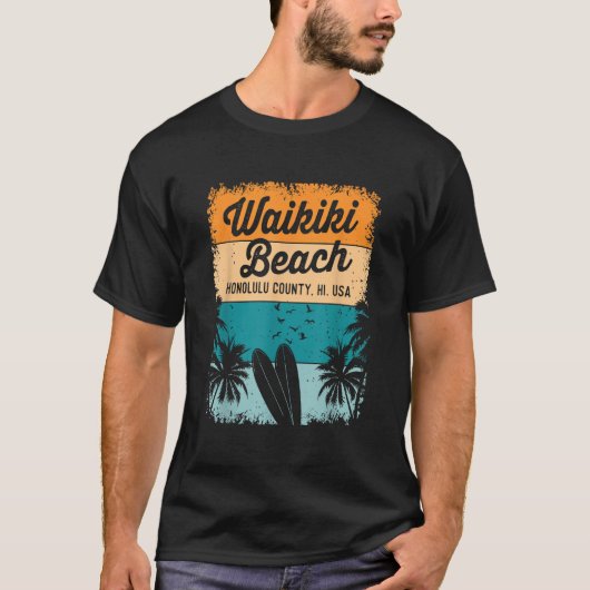 Retro Waikiki Beach Gifts Souvenir Mannen Vrouwen  T-shirt (Voorkant)
