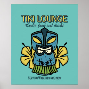 Retro Waikiki Tiki Lounge Print op Brown