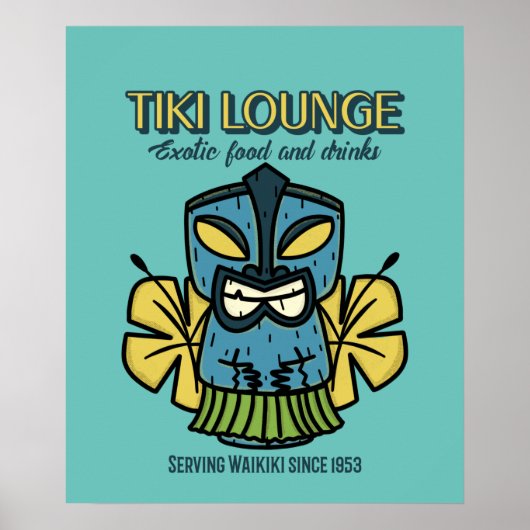 Retro Waikiki Tiki Lounge Print op Brown (Voorkant)