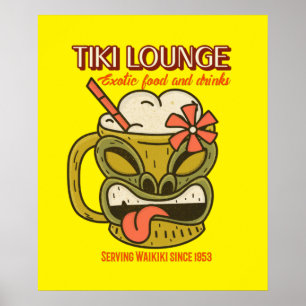Retro Waikiki Tiki Lounge Print op Brown
