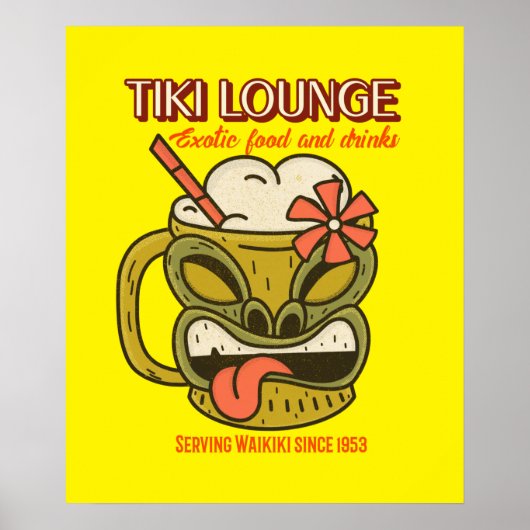 Retro Waikiki Tiki Lounge Print op Brown (Voorkant)