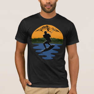 Retro Wakeboard Water Skier Oranje Sunset T-shirt