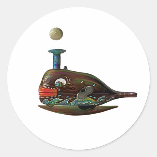 RETRO WALVIS T-SHIRT RONDE STICKER (Voorkant)