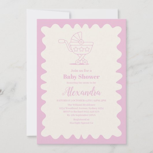 Retro wandelwagen schets Doodle Baby shower Kaart (Voorkant)