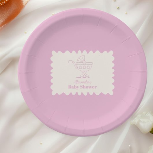 Retro wandelwagen schets Doodle Baby shower Papieren Bordje