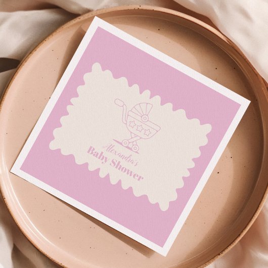 Retro wandelwagen schets Doodle Baby shower Servet