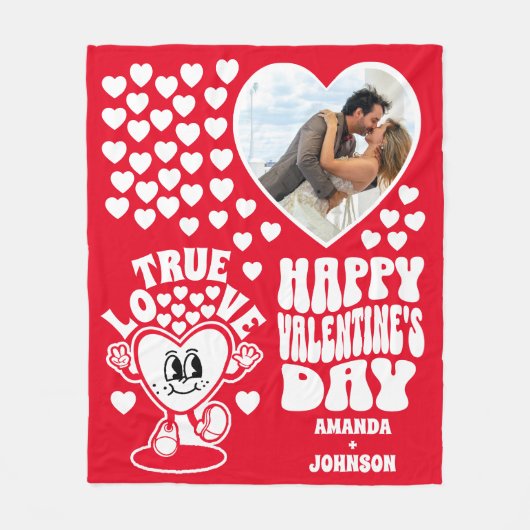 Retro Ware Liefde Hart Rode Valentijnsdag Foto Fleece Deken (Voorkant)