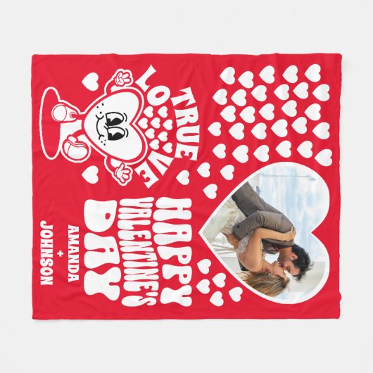 Retro Ware Liefde Hart Rode Valentijnsdag Foto Fleece Deken (Voorkant (Horizontaal))