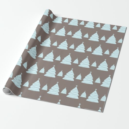Retro Warm Grey en Pastel Blue met kerstboom Cadeaupapier (Uitgerold)