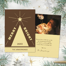 Retro warme bruine geometrische boom foto kerst feestdagenkaart