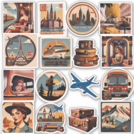 Retro Warme Kleuren Waterverf Reizen Stickers