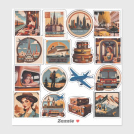 Retro Warme Kleuren Waterverf Reizen Stickers