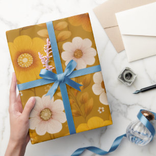 Retro warme toon bloem mosterd bloemmotief cadeaupapier