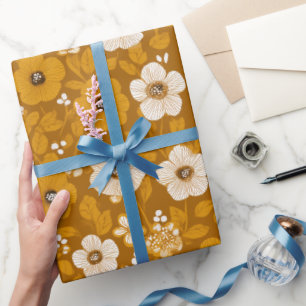 Retro warme toon bloem mosterd bloemmotief cadeaupapier