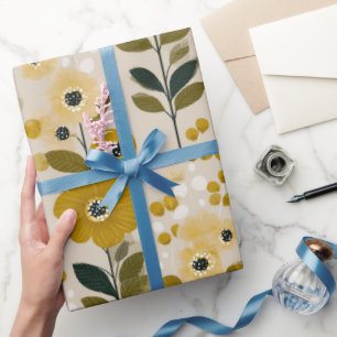 Retro warme toon bloem mosterd bloemmotief cadeaupapier