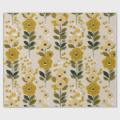 Retro warme toon bloem mosterd bloemmotief cadeaupapier (Vlak)