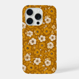 Retro warme toon bloem mosterd bloemmotief iPhone 15 pro case