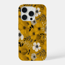 Retro warme toon bloem mosterd bloemmotief iPhone 15 pro case