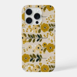 Retro warme toon bloem mosterd bloemmotief iPhone 15 pro case