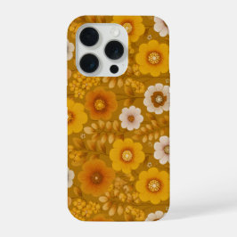 Retro warme toon bloem mosterd bloemmotief iPhone 15 pro case
