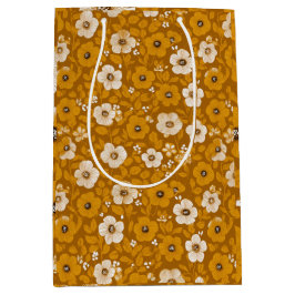Retro warme toon bloem mosterd bloemmotief medium cadeauzakje