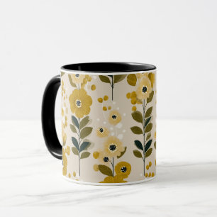 Retro warme toon bloem mosterd bloemmotief mok