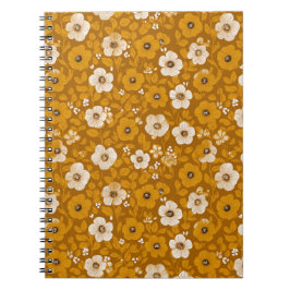 Retro warme toon bloem mosterd bloemmotief notitieboek