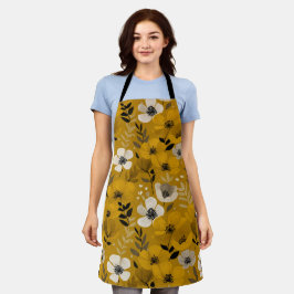 Retro warme toon bloem mosterd bloemmotief schort